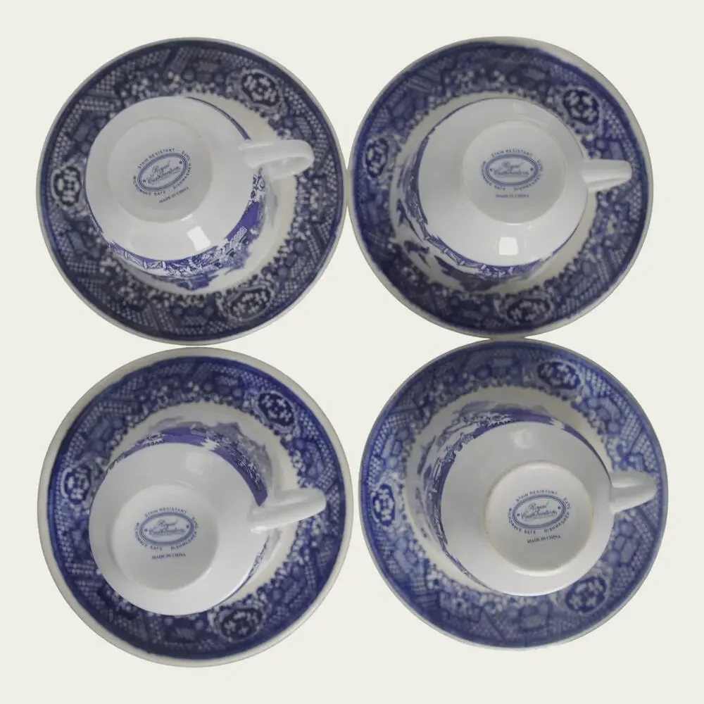 Royal Cuthbertson Blue Willow Demitasse Espresso Cups Saucers Set of 4 China